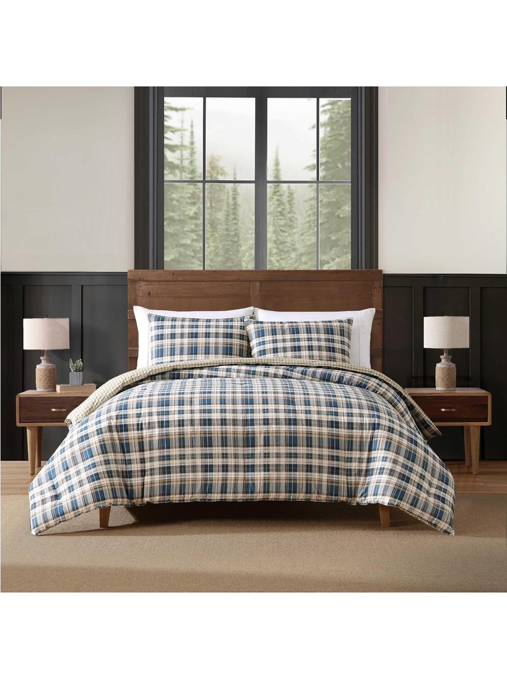 NEW Eddie Bauer Plaid Twin Duvet Cover Set, Reversible Bedding w/Matching Sham